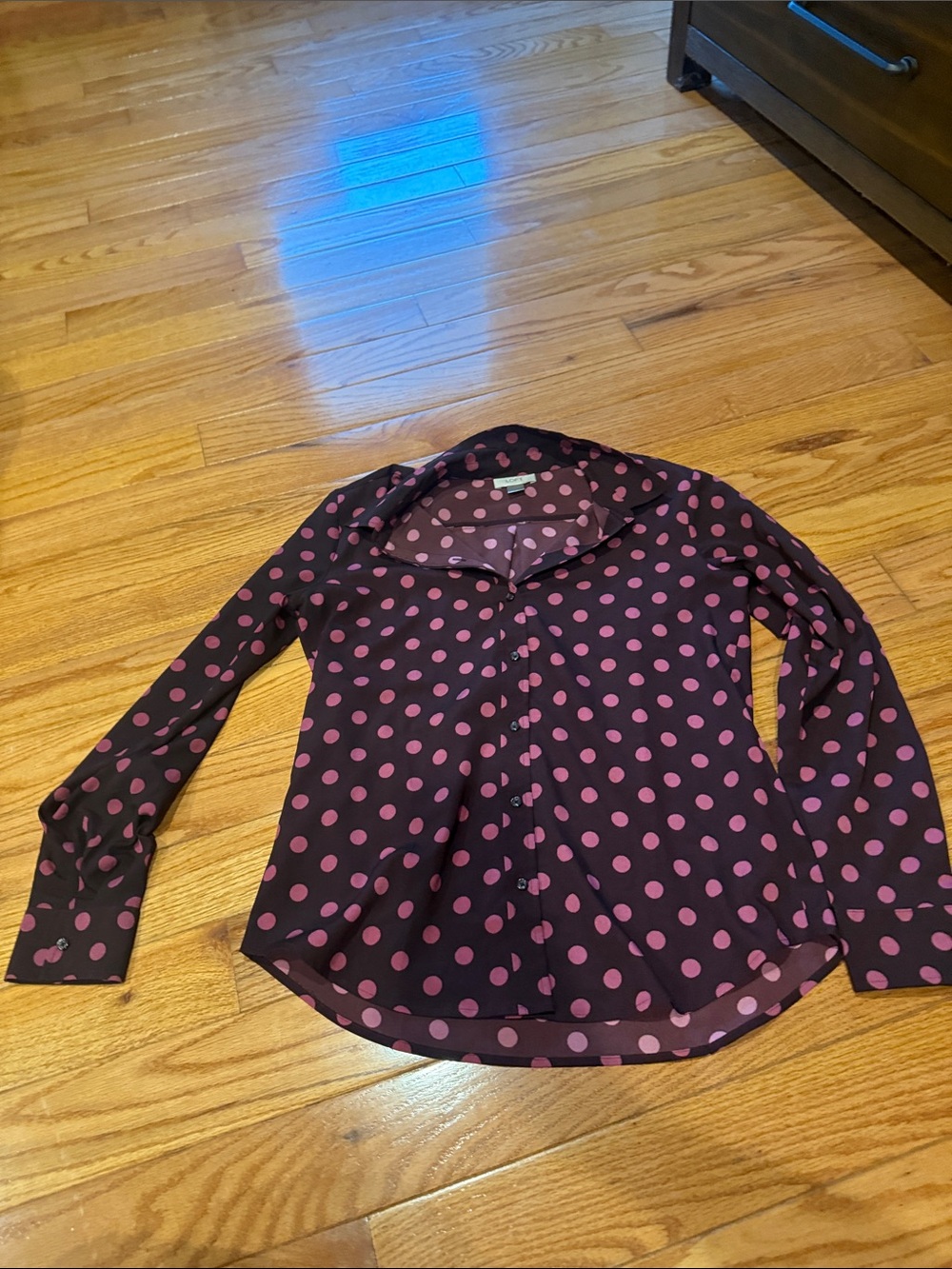 LOFT Black Button-Down Blouse with Pink Polka Dots